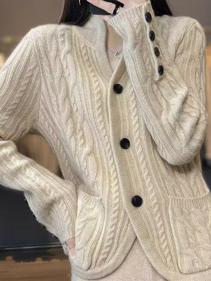 Fashion Commuting Cable Knit Button Loose Coat