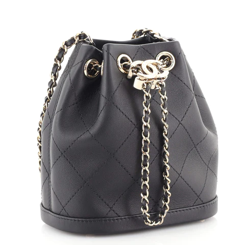 Chanel CC Drawstring Bucket Bag Quilted Calfskin Mini