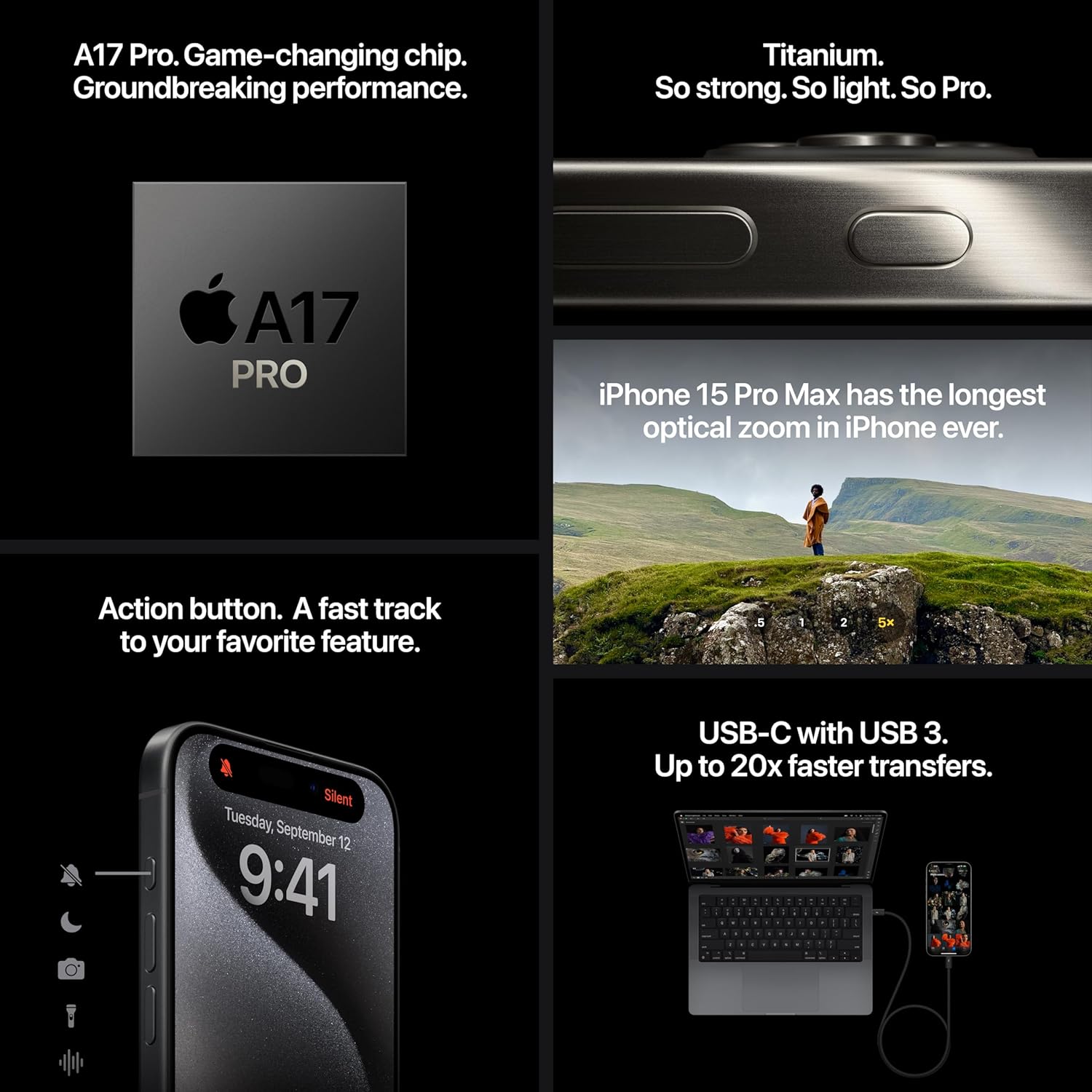 Apple iPhone 15 Pro / 128GB / Black Titanium - MTQM3LL/A (SIM Free)