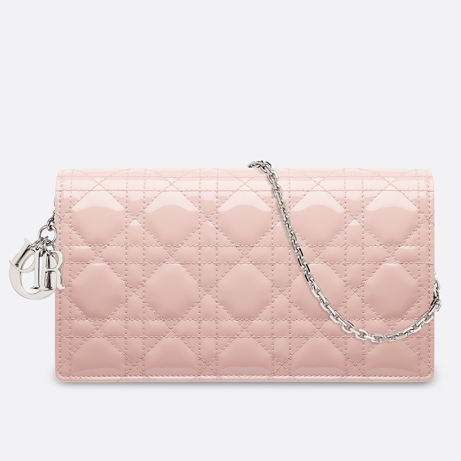 Dior Lady Dior Clutch With Chain In Pink Patent