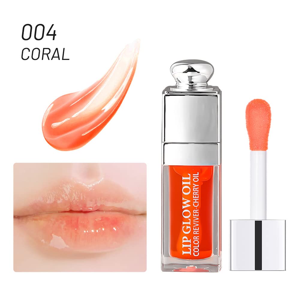 Hydrating Lip Glow Oil, Lip Oil Gloss Transparent Toot Tinted Nourishing Long Lasting Repairing Lightening Lip Lines (RASPBERRY) 0.2 OZ