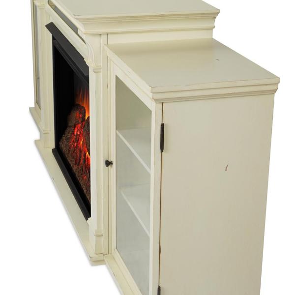 Tracey Grand 84 in. Electric Fireplace TV Stand Entertainment Center in Distressed White.
