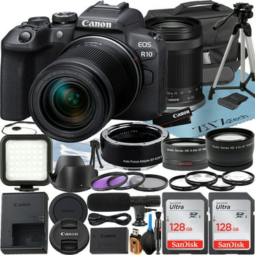 Canon EOS R10 Mirrorless Camera with RF-S 18-150mm + EF 75-300mm Lens + Mount Adapter + 2 Pack SanDisk 64GB Memory Card + Case + ZeeTech Accessory