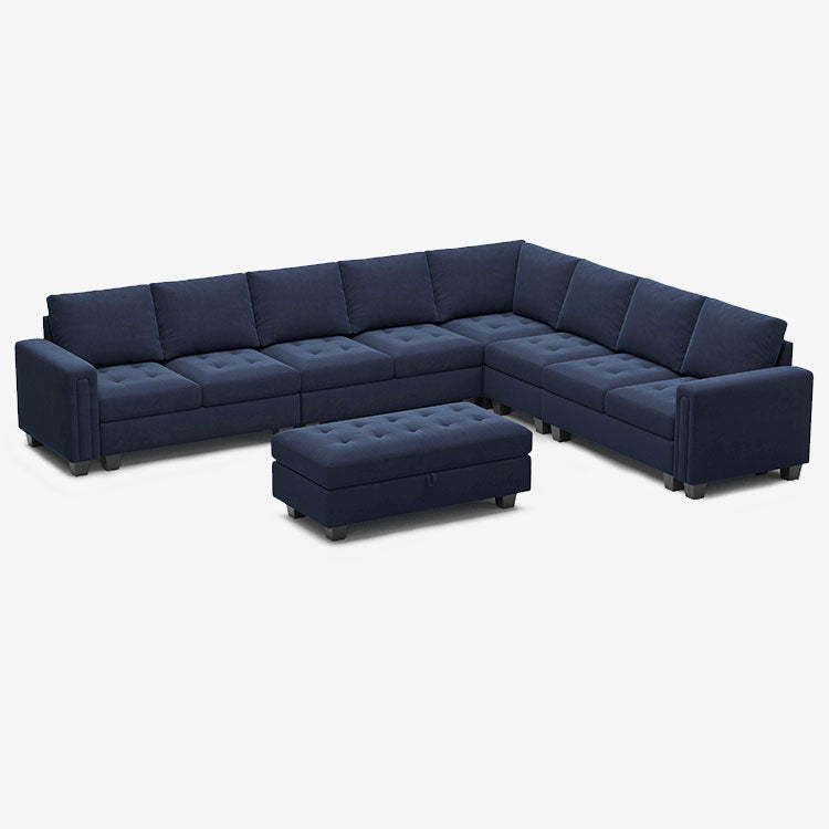 8 Seats Modular Velvet Tufted Corner Sofa with Storage Ottoman