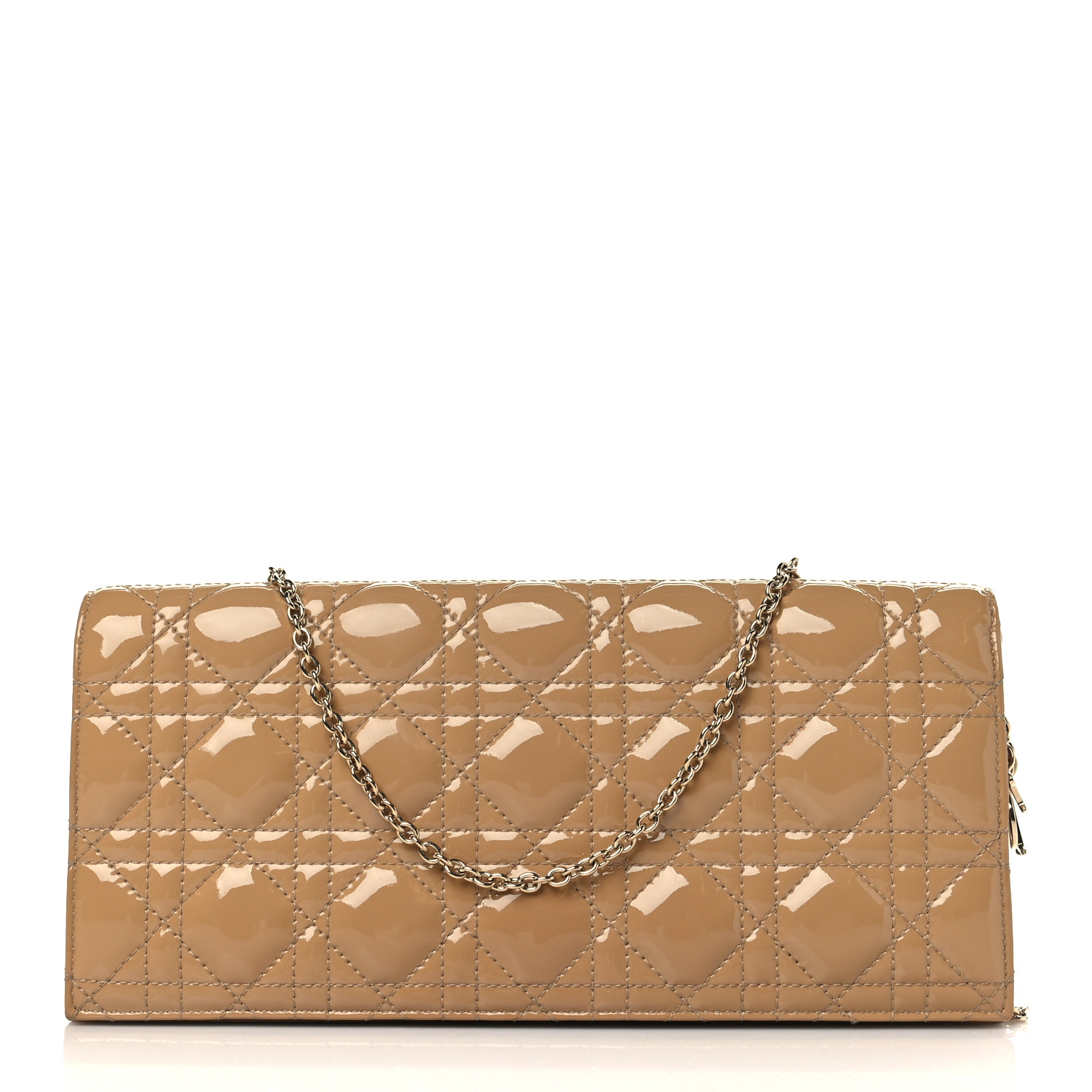CHRISTIAN DIOR Patent Cannage Lady Dior Convertible Clutch Beige