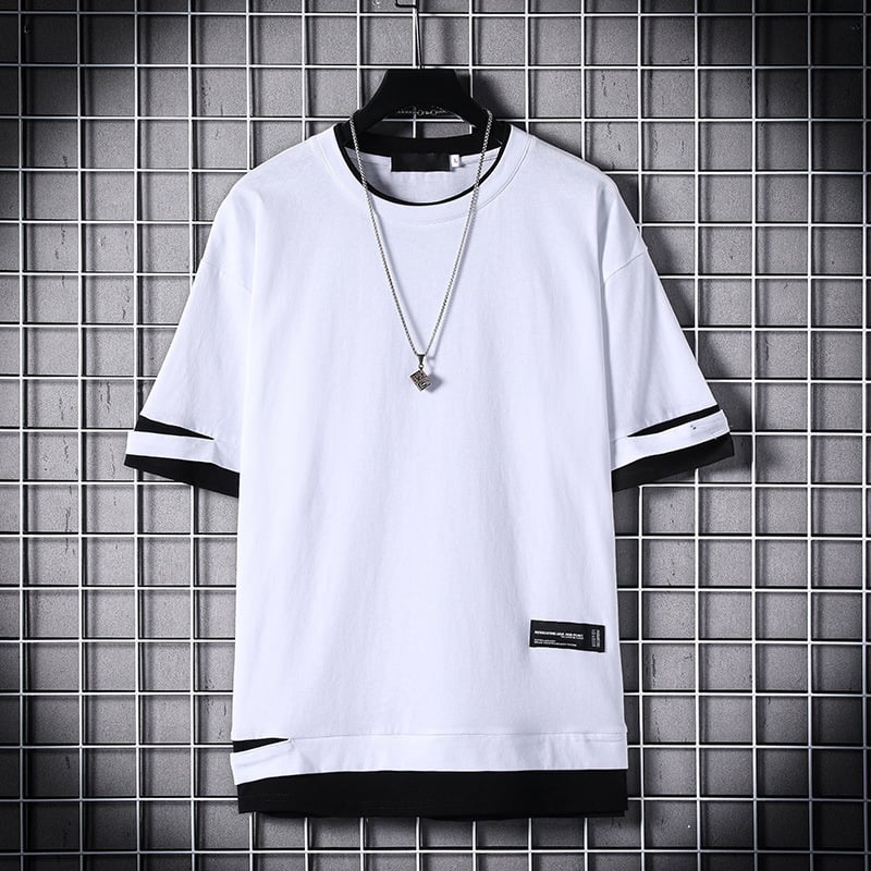 Casual Solid Round Neck Cut Out Men'S Short Sleeve T-Shirt
