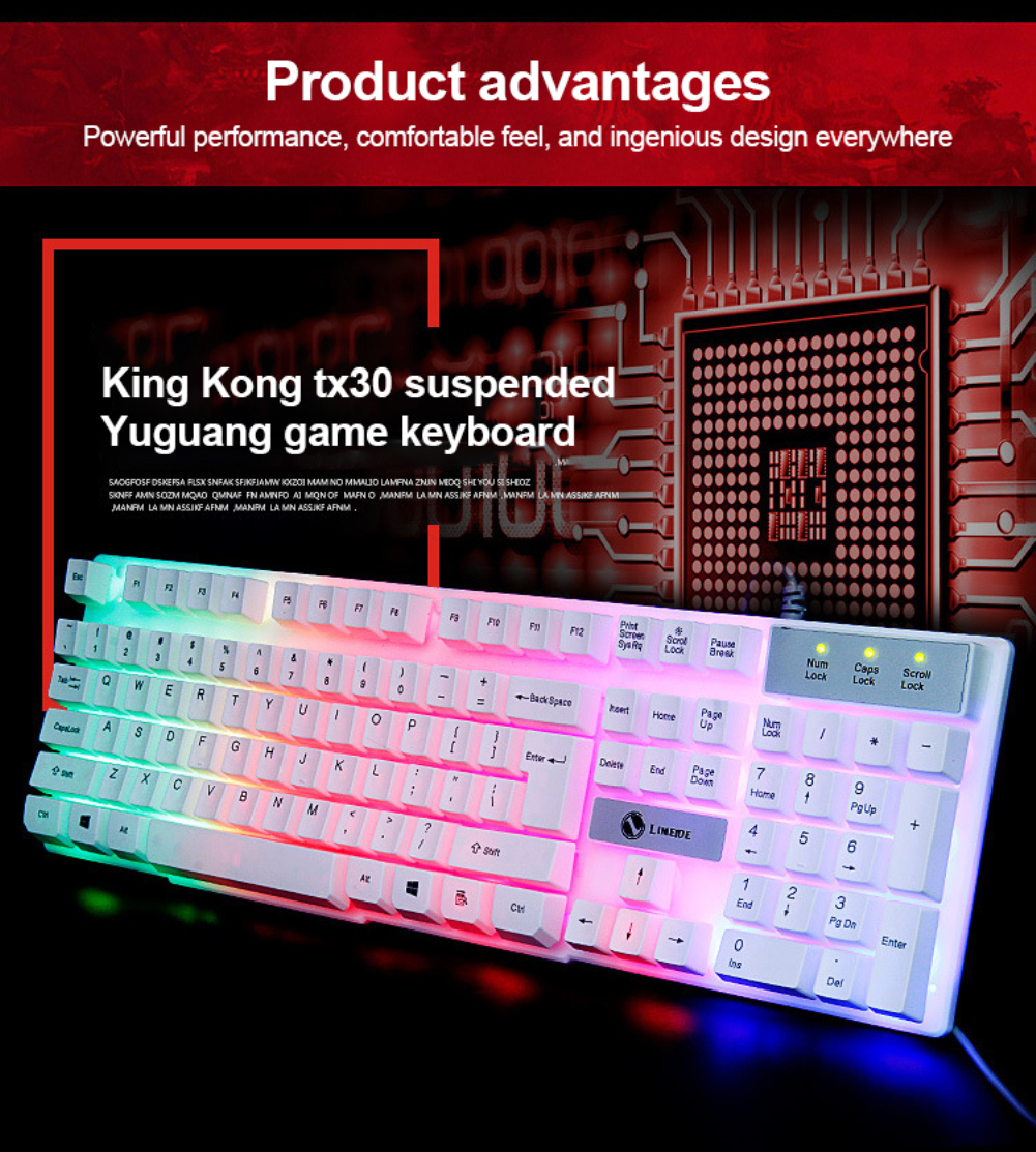 【Local stock】Lxwei TX300 Colorful LED Backlight Ergonomic Mechanical Gaming keyboard