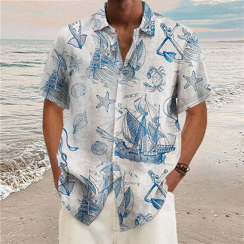 camisa de manga corta de vida marina de vacaciones