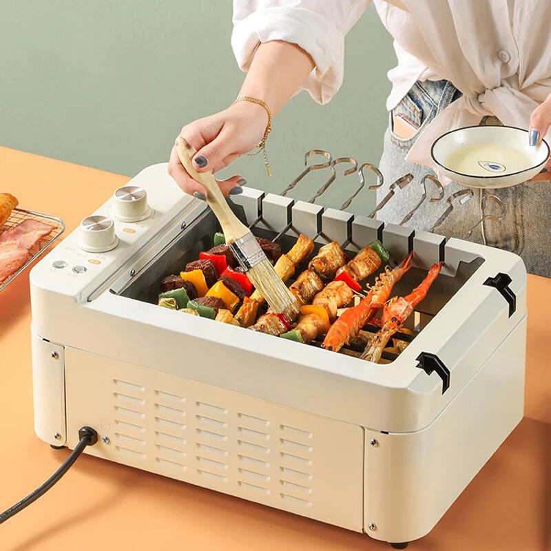 Churrasqueira elétrica kebab 3 em 1 forno antiaderente automático giratório