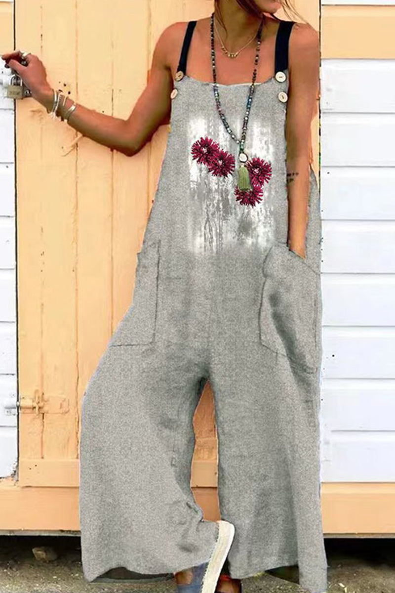 Casual Printing Spaghetti Strap Loose Jumpsuits(6 Colors)