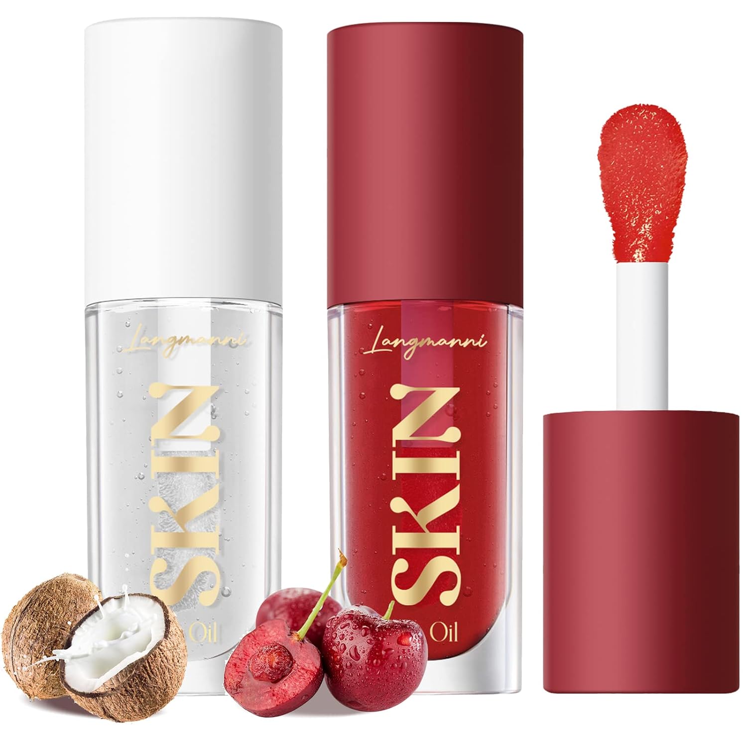 LANGMANNI Lip Oil.No-Sticky Gloss Lip Balm Lip Care.Fruit Flavoured Lip Oil For Dry Lip's Moisturizing Hydrating And Nourishing (Strawberry+Coco)
