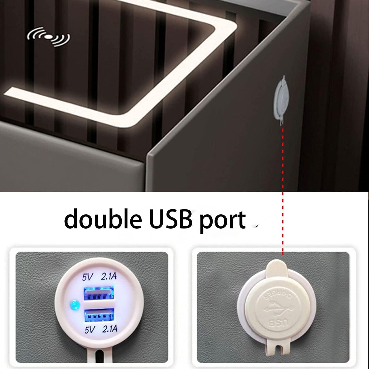 Mesita de noche LED inteligente con puerto de carga USB/inalámbrico, bloqueo de huellas dactilares y altavoz Bluetooth - Mesita de madera minimalista de 46/59 cm