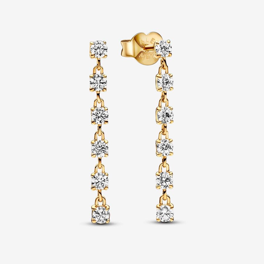 Gold Plated Sparkling Stones Drop Pandora Earrings