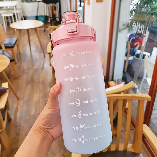 67.63oz/2L Large Capacity Gradient Color Plastic Straw Sports Water Bottle - Perfect for Outdoor Fitness!