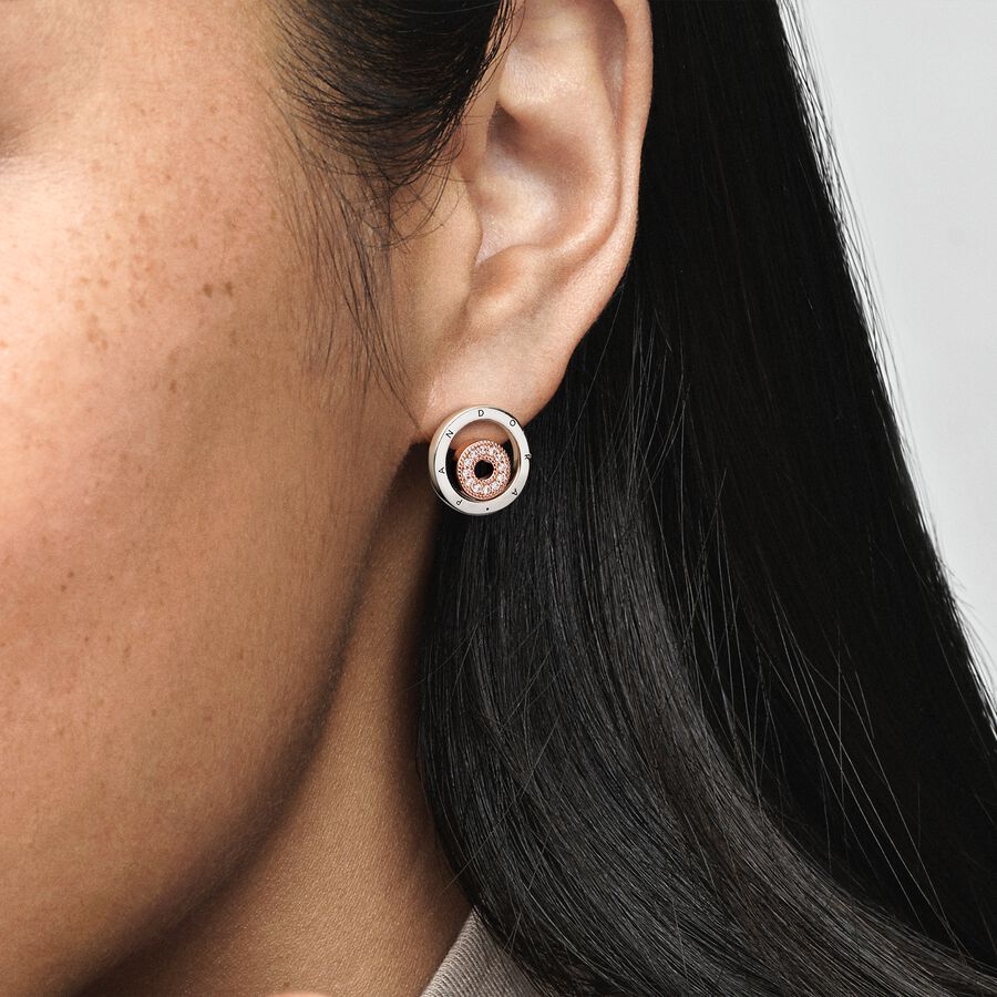 Pandora Signature Two-tone Logo Circles Dangle Earrings