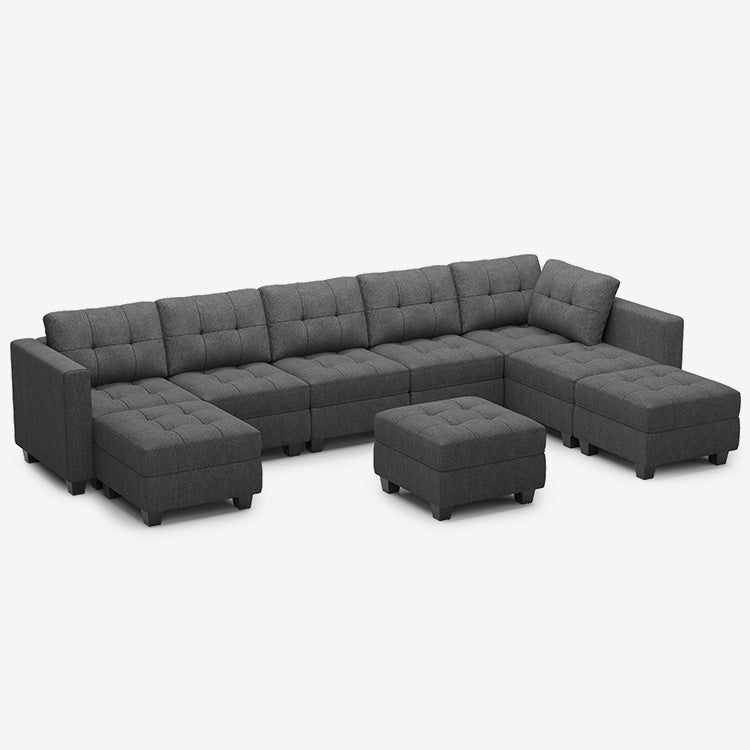 8 Seats + 8 Sides Modular Weave Sofa with Storage Seat and Ottoman
