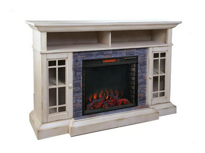 Bennett Infrared Electric Fireplace TV Stand in Farmhouse Ivory.