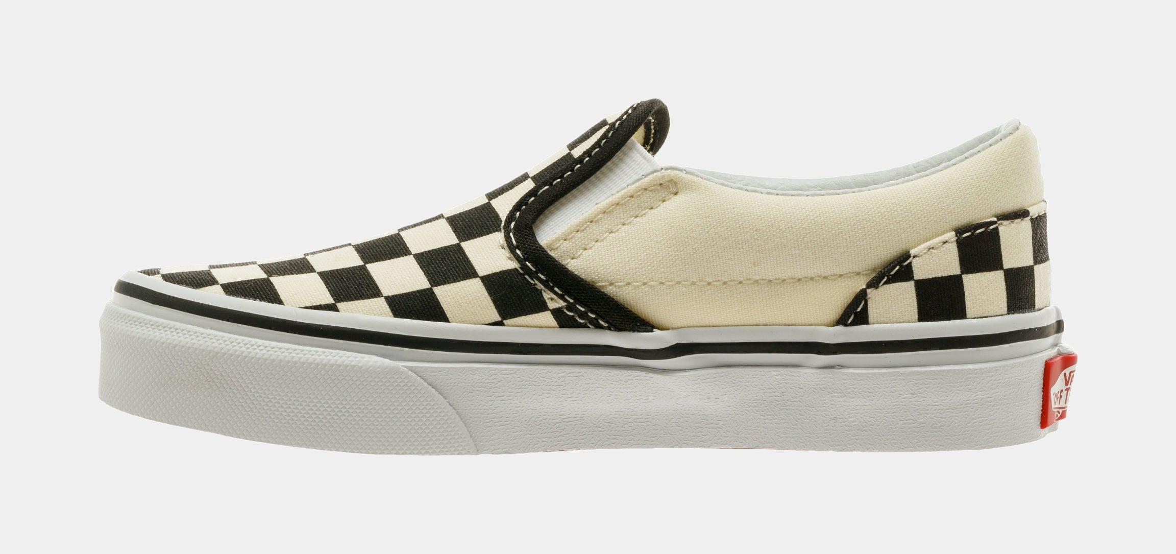 Classic Slip On Checkerboard Preschool Skateboarding Shoe (Black/White)