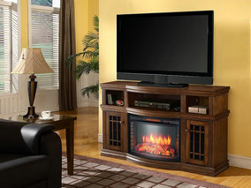 Glendon Electric Fireplace Entertainment Center in Burnished Pecan.