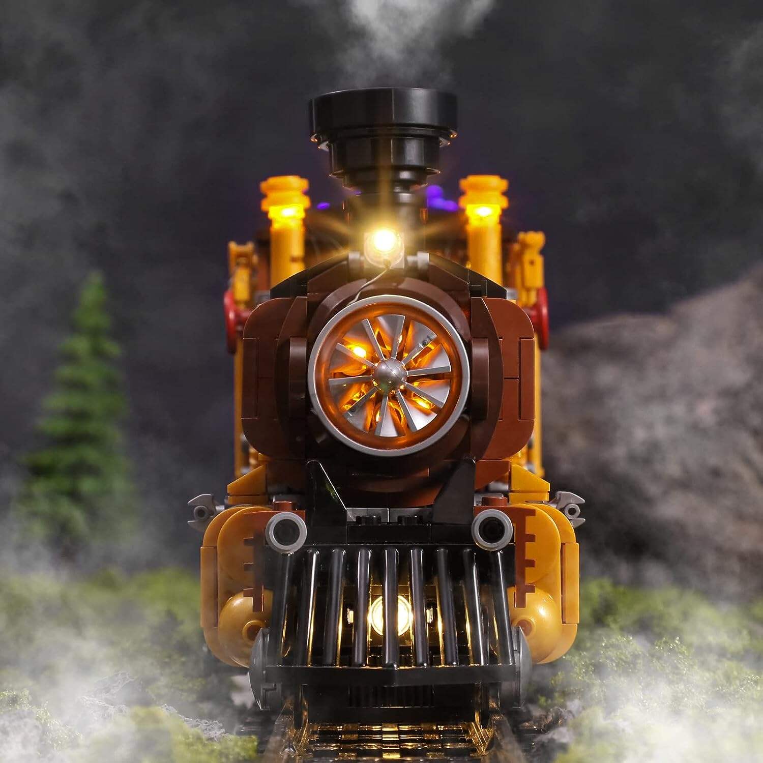 FUNWHOLE Train Lighting - Juego de ladrillos de construcción, tren de mineral steampunk, juego de construcción de luz LED, 1056 piezas para adultos y adolescentes
