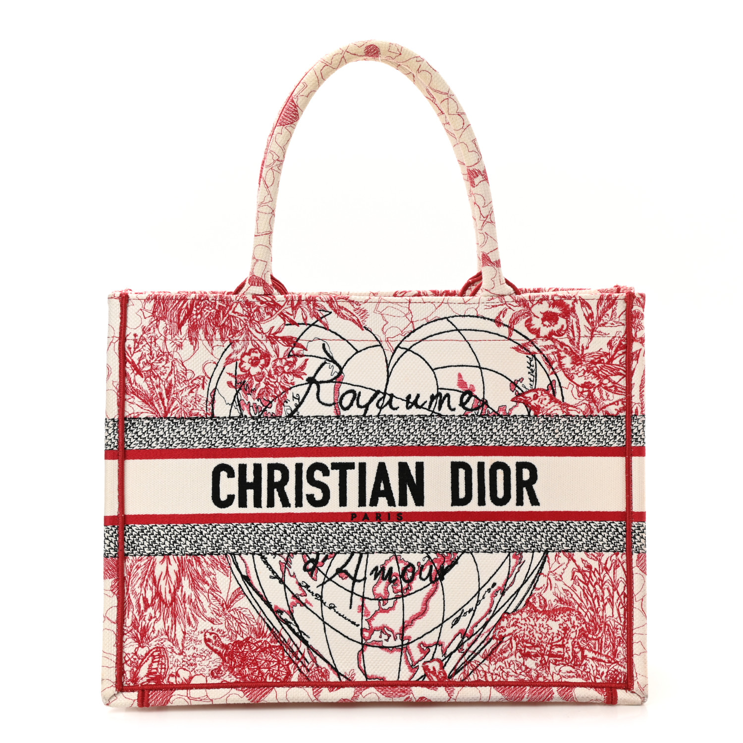 CHRISTIAN DIOR Canvas Embroidered Medium Dioramour D-Royaume Book Tote Red White