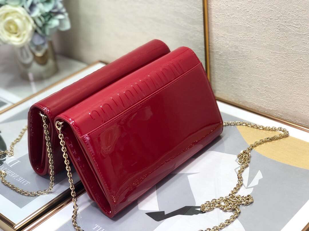 Dior 30 Montaigne Wallet On Chain In Red Patent Calfskin