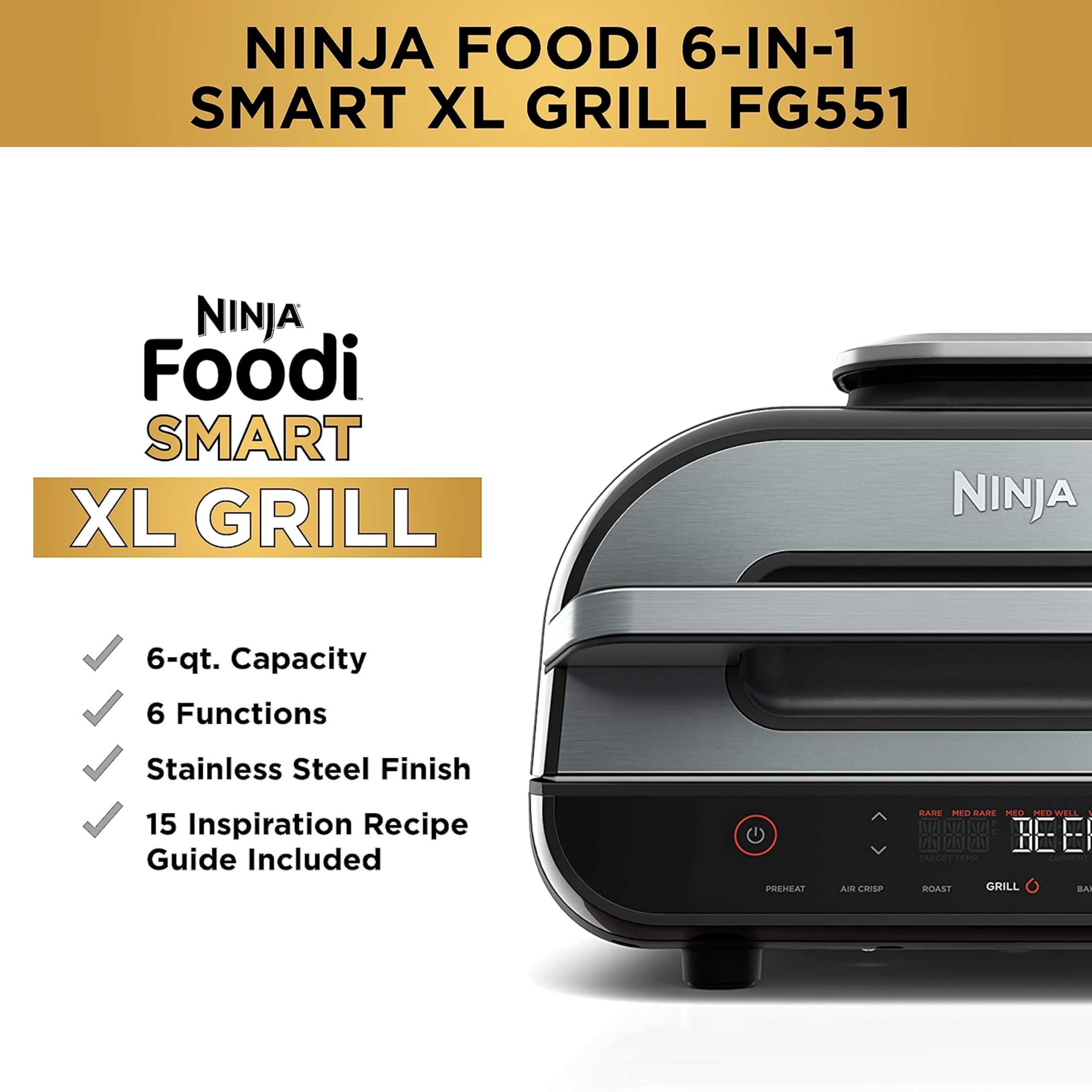 Parrilla interior Ninja FAG551 Foodi Smart XL 6 en 1