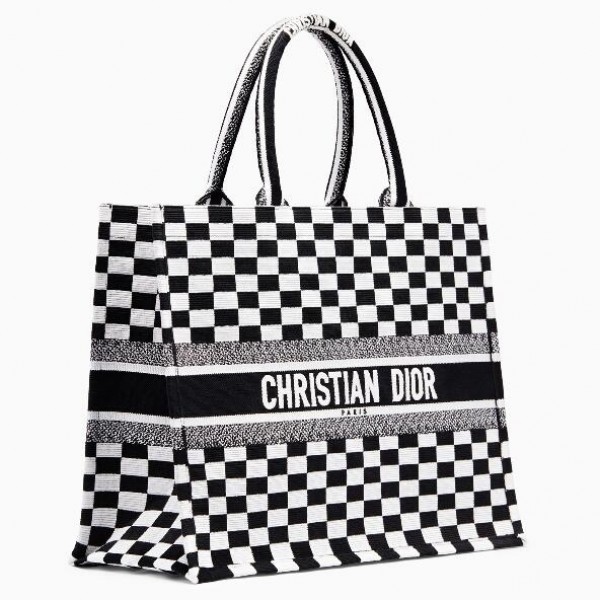 Dior Book Tote Bag  Checkered Canvas