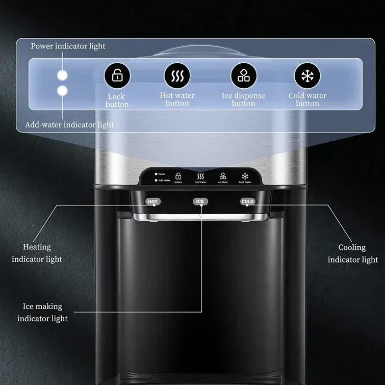 Dispensador de enfriador de agua 3 en 1 para mostrador con máquina de hielo