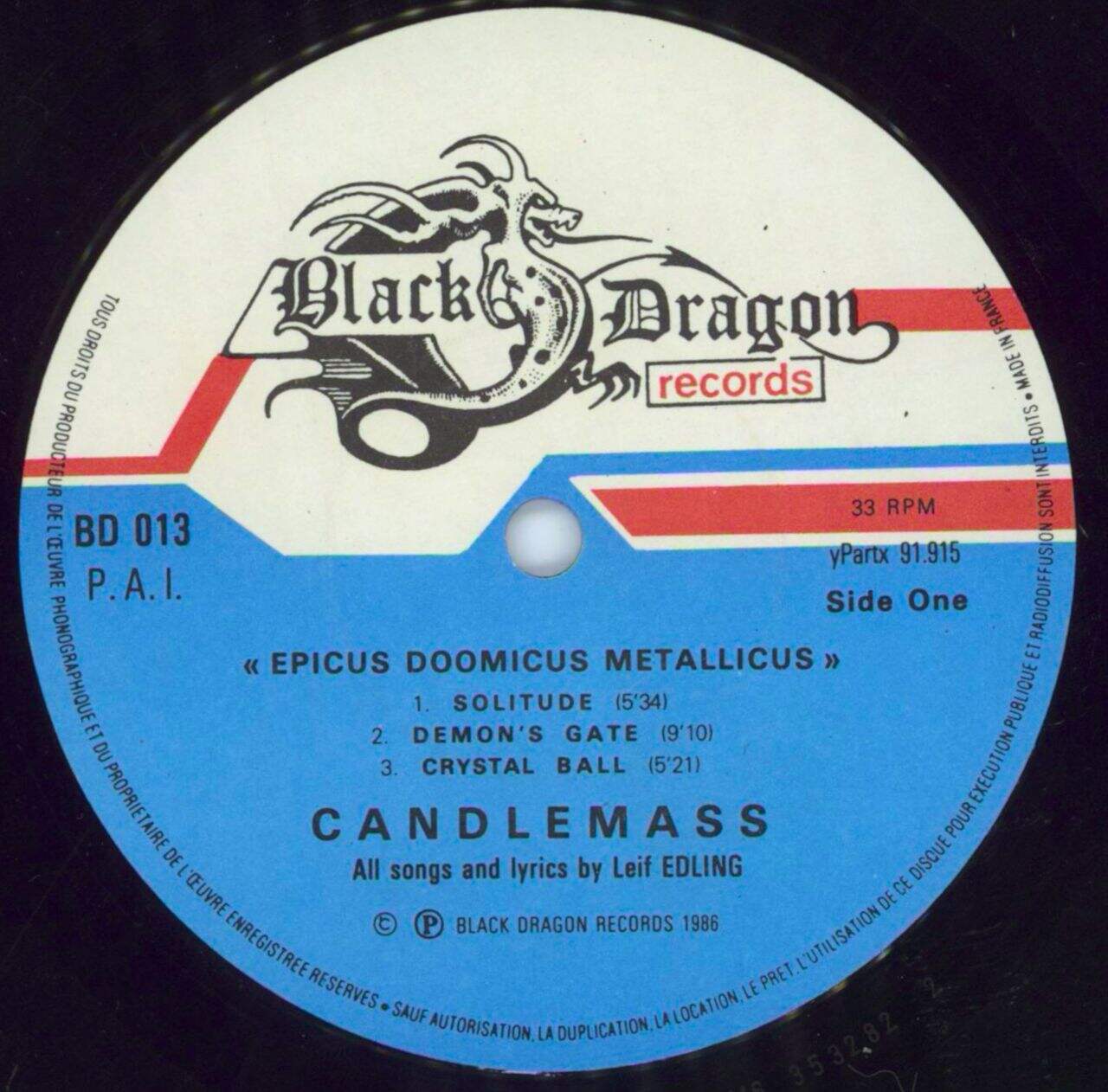 Candlemass Epicus Doomicus Metallicus French Vinyl LP