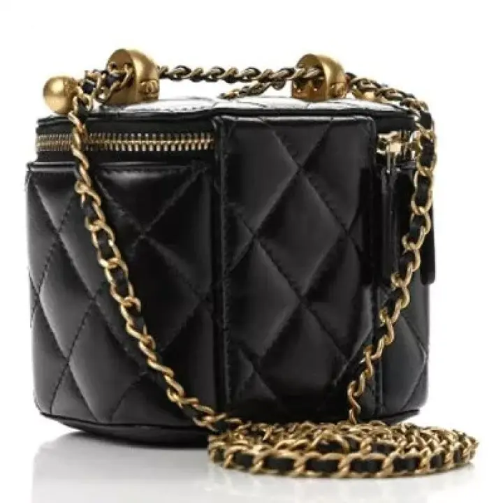 CHANEL Calfskin Quilted Mini Perfect Fit Vanity Case With Chain Black