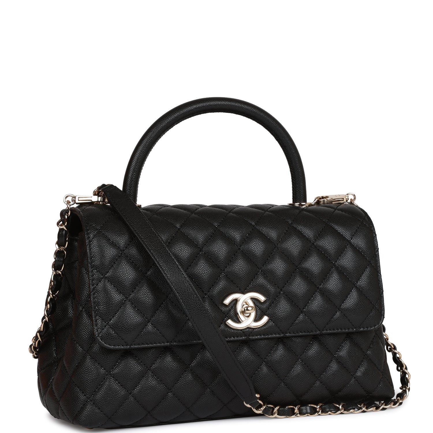 Chanel Small Coco Handle Flap Bag Black Caviar Light Gold Hardware