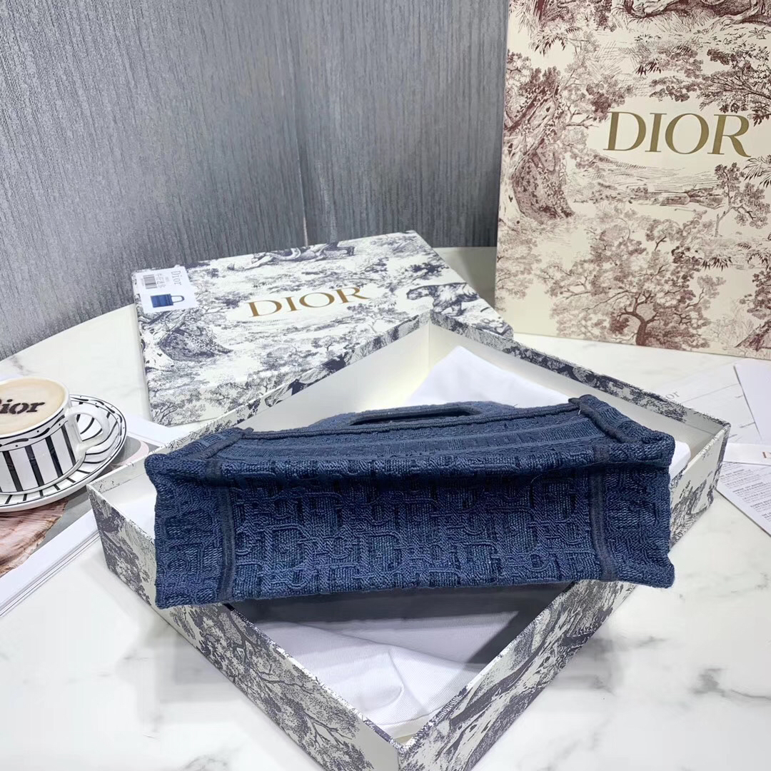 Dior Mini Book Tote Bag In Denim Blue Oblique Canvas