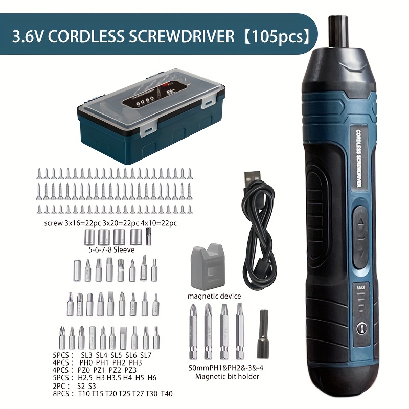3.6V Cordless Screwdriver with 4-Speed Torque Adjustment, Rechargeable Lithium Battery, Rubber Handle, USB Powered Electric Screw Gun with Battery Included - Multifunctional Mini Screwdriver Set for Assembly and Disassembly