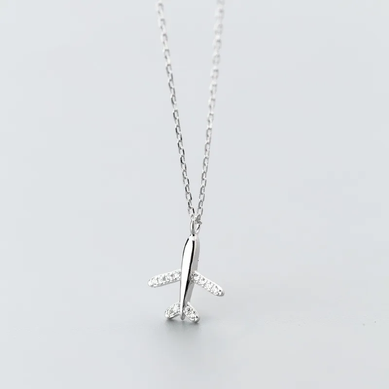 Statement Cubic Zirconia Airplane Pendant Chain Necklaces Fine Party  for Women