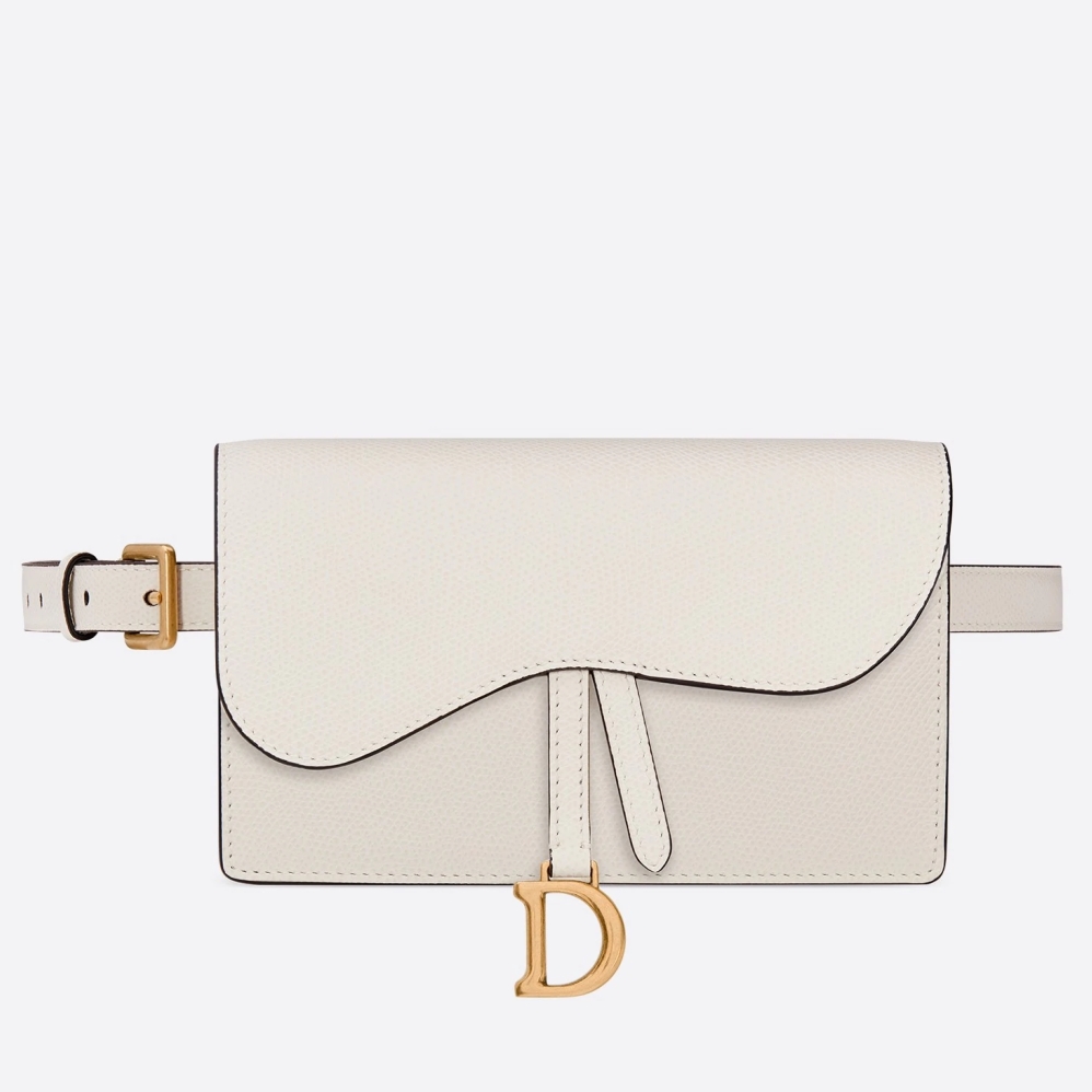 Dior White Calfskin Saddle Belt Bag