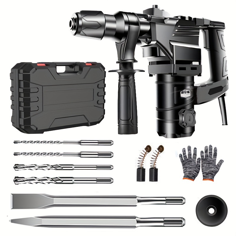 1 Set 110V Heavy Duty Rotary Hammer Drill Cordless, 3 Functions Power Hammer Kit Including Chisels And Drill Bits With Case