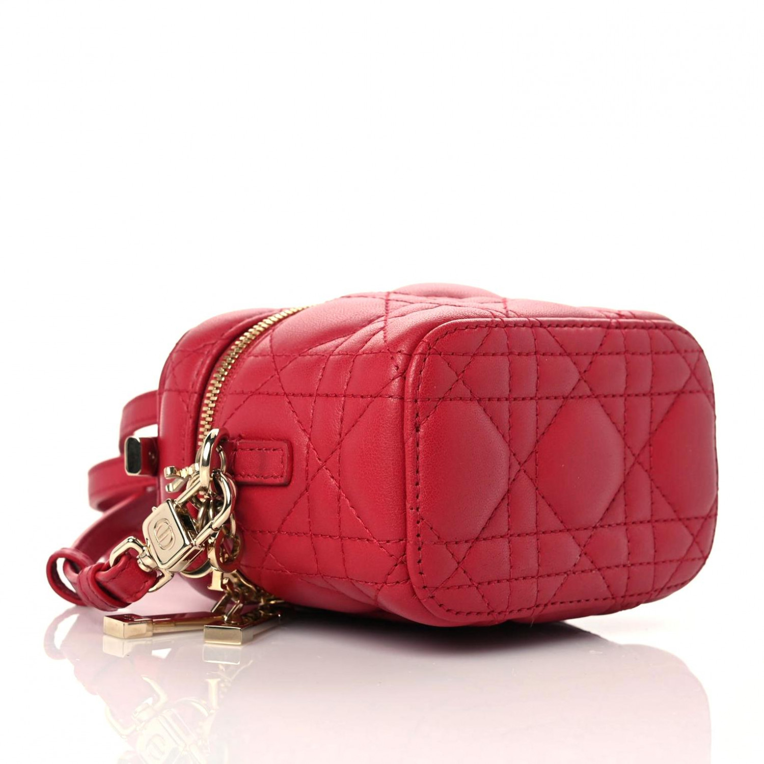 CHRISTIAN DIOR Lambskin Cannage Micro Vanity Case Poppy Red