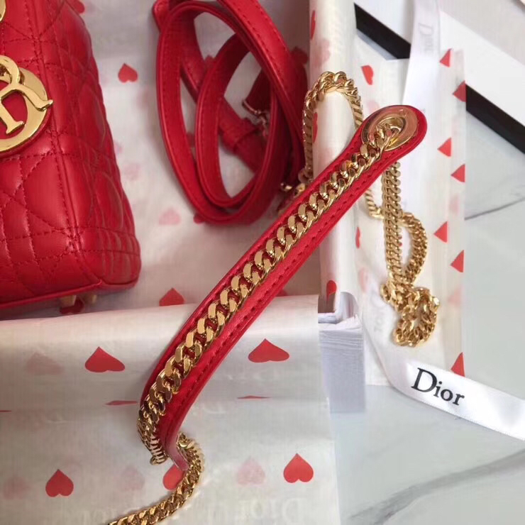 Dior Lady Dior Mini Chain Bag In Red Lambskin