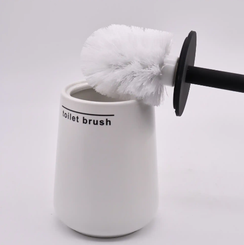 4 Pcs Ceramic Bathroom Set Splash-Proof Heavy-Duty Toilet Brush Holder White Glaze Soap Dispenser Tumbler Soap Dish