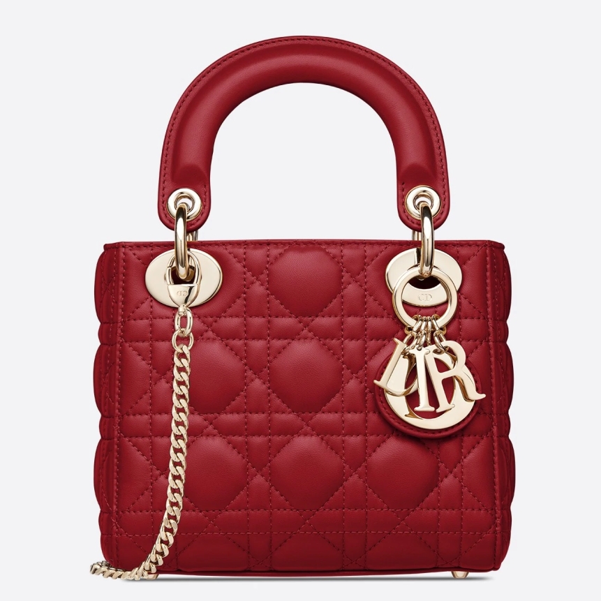 Dior Lady Dior Mini Chain Bag In Red Lambskin