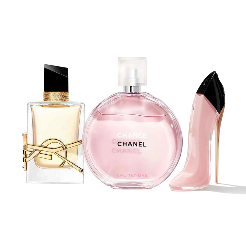 3 Perfumes Mujer- CHANEL Chance,Carolina Herrera Good Girl Rubor,YSL Libre