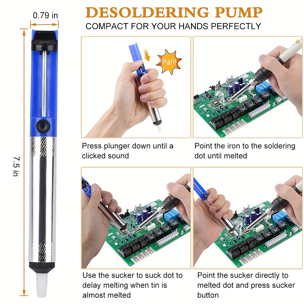 Set Of 19, 60W Electric Soldering Iron Kit With Multimeter, 110V, 200-450 Degree Adjustable, Mini Welding Gun With Adjustable Temperature Button For Electronic DIY Kits, Blue, With Tips, Solder Wire, Tip Cleaner