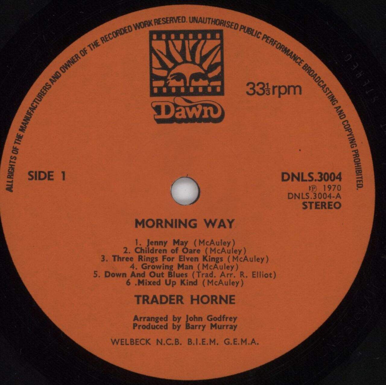 Trader Horne Morning Way + Photo Insert UK Vinyl LP