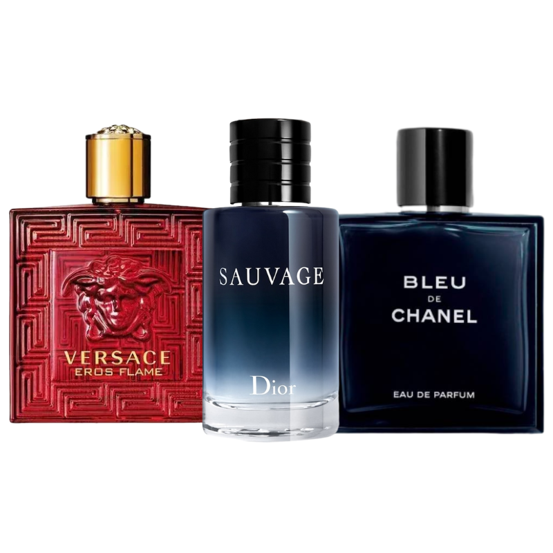 3 Perfumes Hombre- DIOR,Versace EROS FLAME,BLEU 100ml
