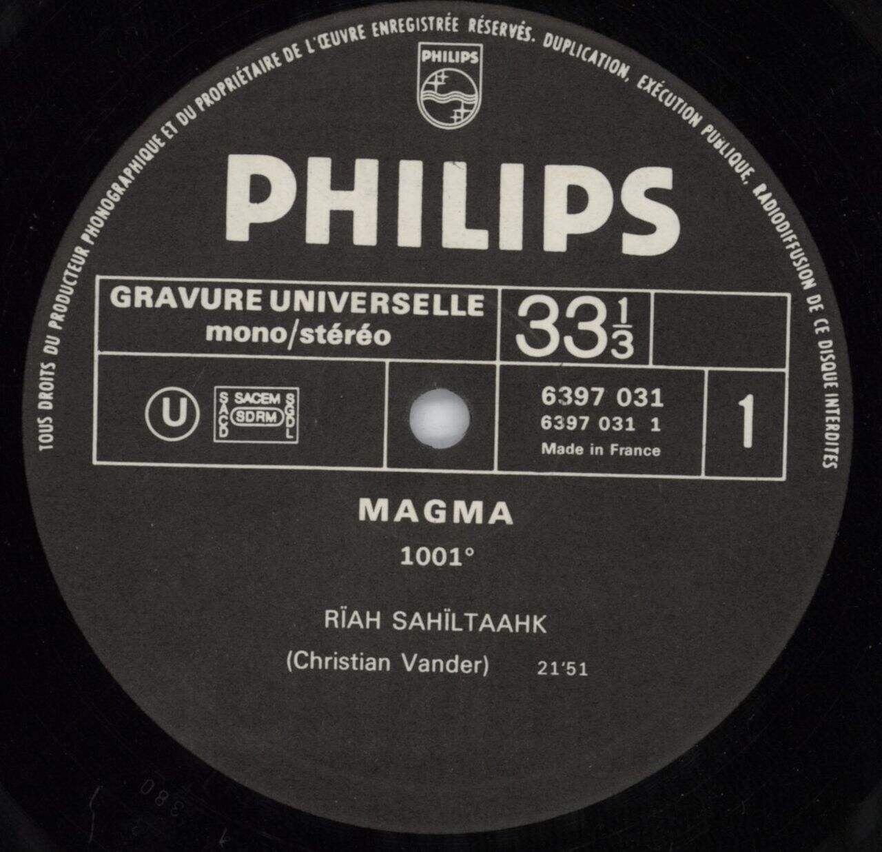 Magma 1001° Centigrades French Vinyl LP