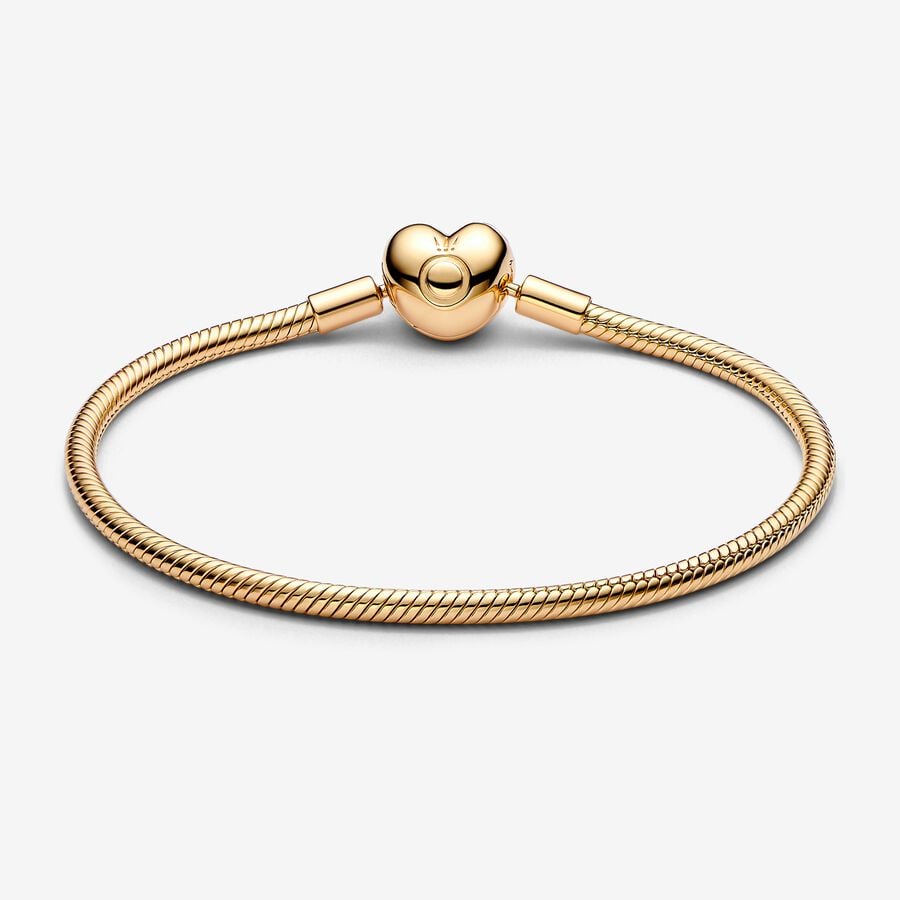 14k Gold Plated Pandora Moments Heart Clasp Snake Chain Bracelet