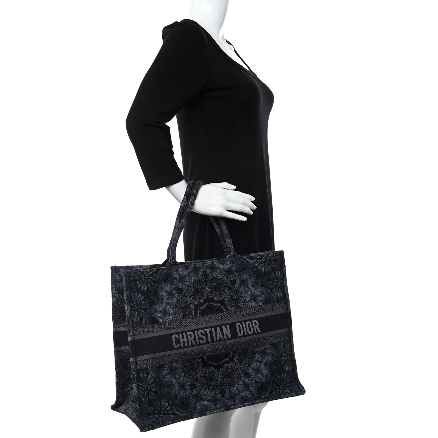 CHRISTIAN DIOR Canvas Embroidered Large KaleiDioroscopic Book Tote Blue