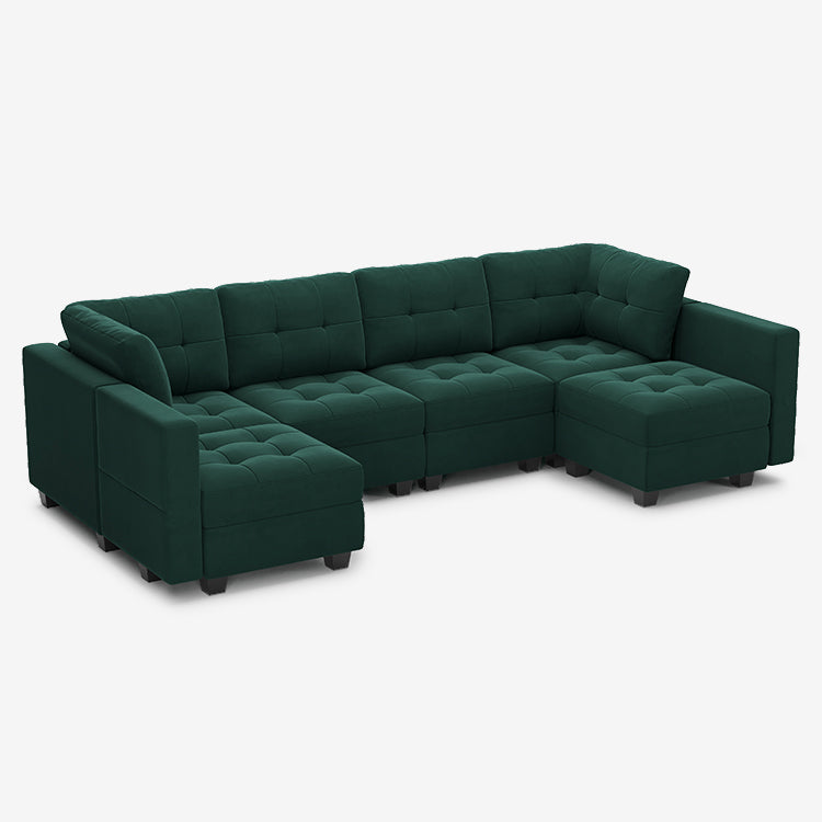 6 Seats + 8 Sides Modular Velvet Tufted Sofa with Storage Seat