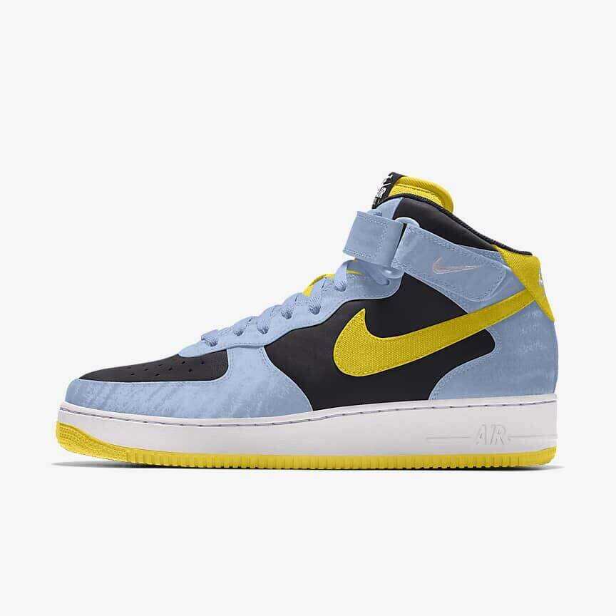 Nike Air Force 1 Mid por ti Zapatos personalizados para hombre-----azul claro+negro+amarillo
